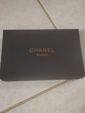 CHANEL Makeup Bag, Black and Gold Lettering Chanel Emblem.